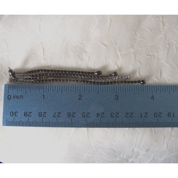 Silver Tone Waterfall Rhinestone Earrings Four Strands of Sparkle 3 3/4" - Picture 3 of 3